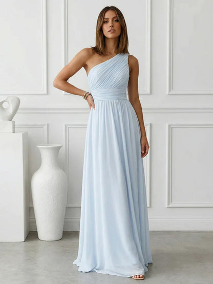 Azure | One Shoulder Ruched Chiffon Maxi Formal Bridesmaid Dress