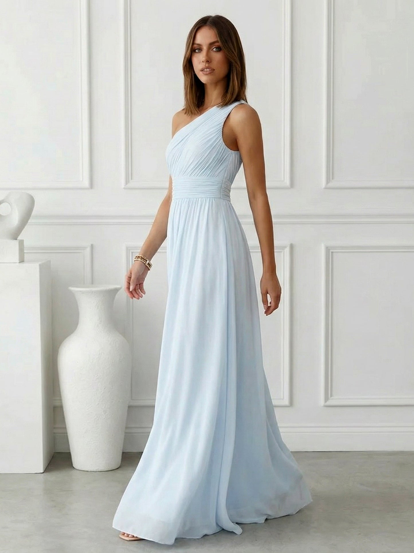 Azure | One Shoulder Ruched Chiffon Maxi Formal Bridesmaid Dress