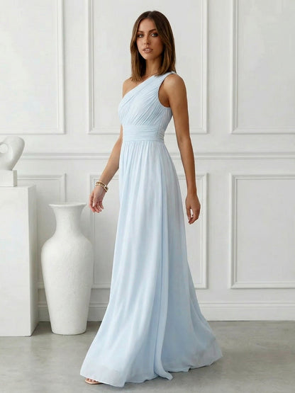 Azure | One Shoulder Ruched Chiffon Maxi Formal Bridesmaid Dress
