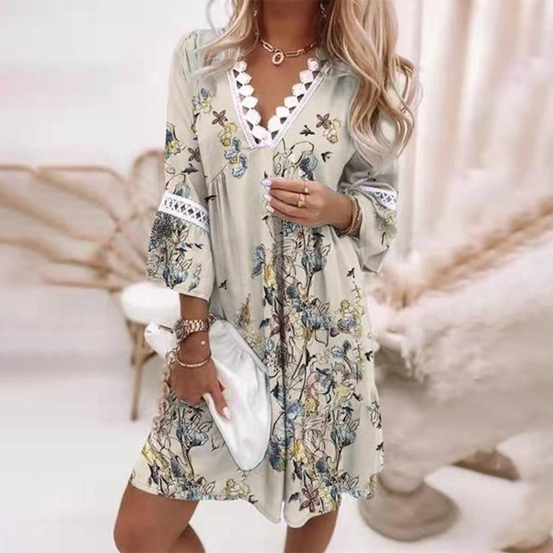 Heather | Floral Lace Trim V Neck Bohemian Summer Dress
