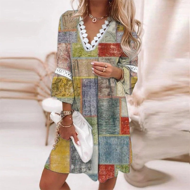 Heather | Floral Lace Trim V Neck Bohemian Summer Dress