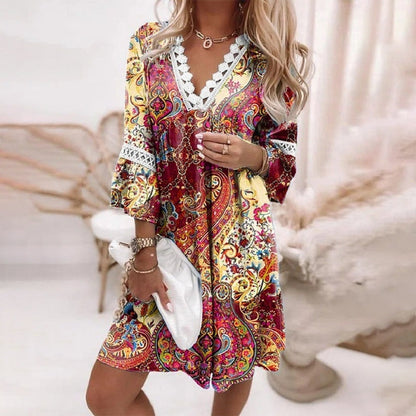 Heather | Floral Lace Trim V Neck Bohemian Summer Dress