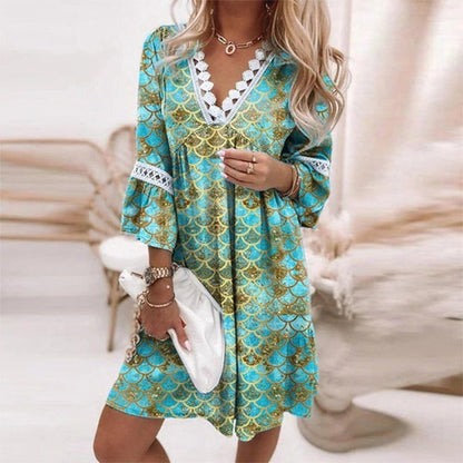 Heather | Floral Lace Trim V Neck Bohemian Summer Dress