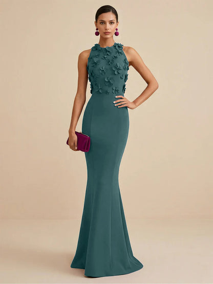 Fucia | High Neck Floral Mermaid Formal Bridesmaid Dress