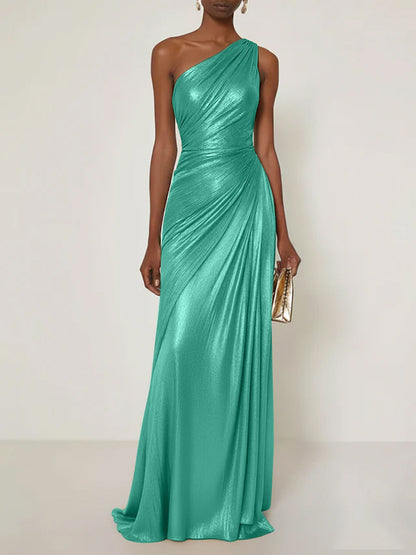 Luxe | One Shoulder Silk Ruffle Maxi Formal Bridesmaid Dress