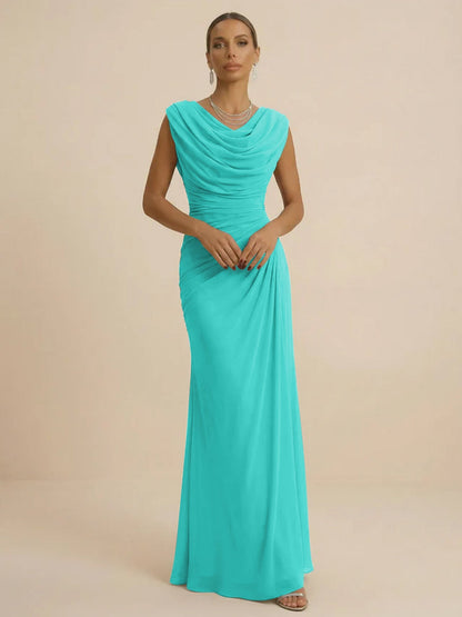 Mist | Draped Cowl Neck Ruched Chiffon Wedding Guest Dress