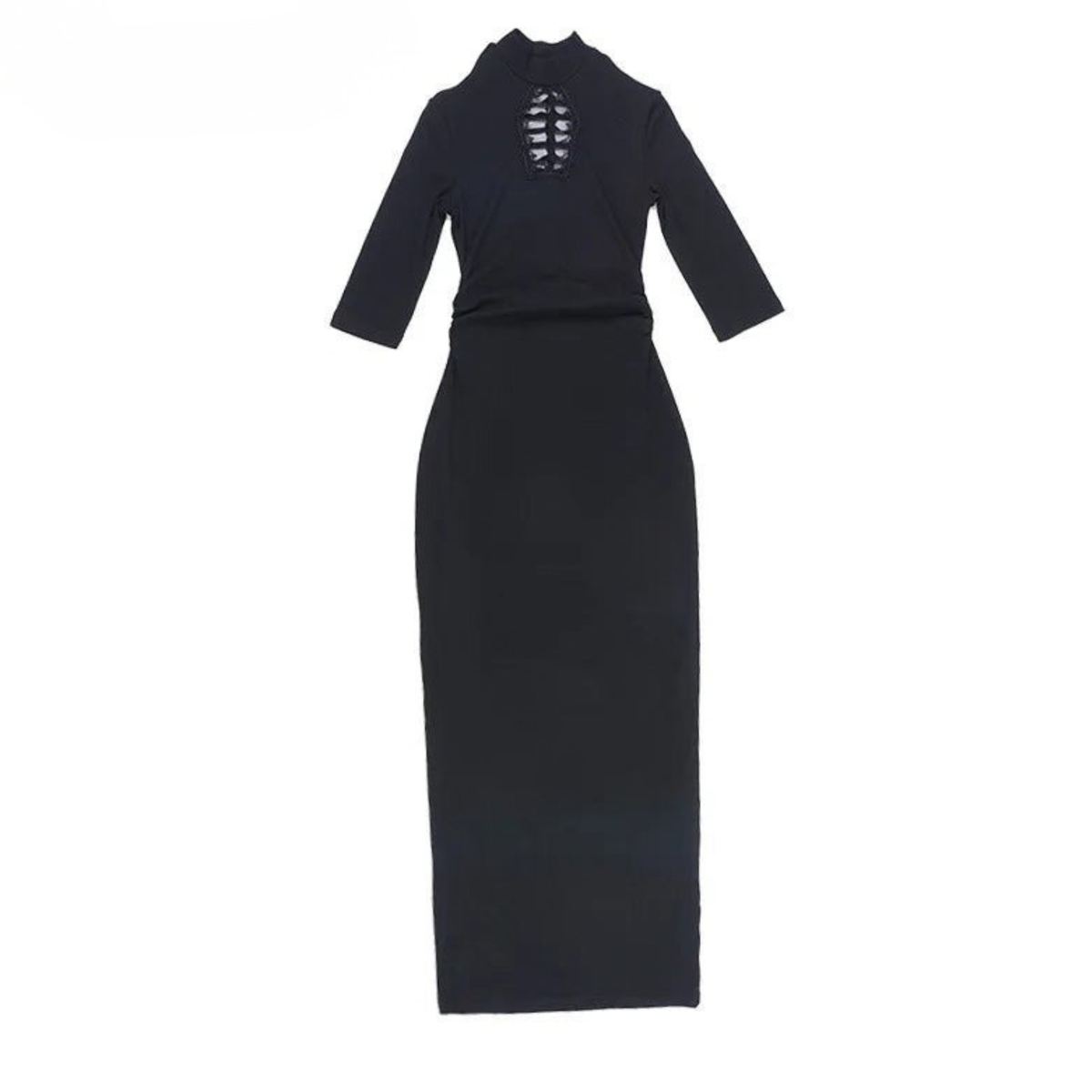 Lilith | Black Gothic High Neck Lace Bodycon Maxi Dress
