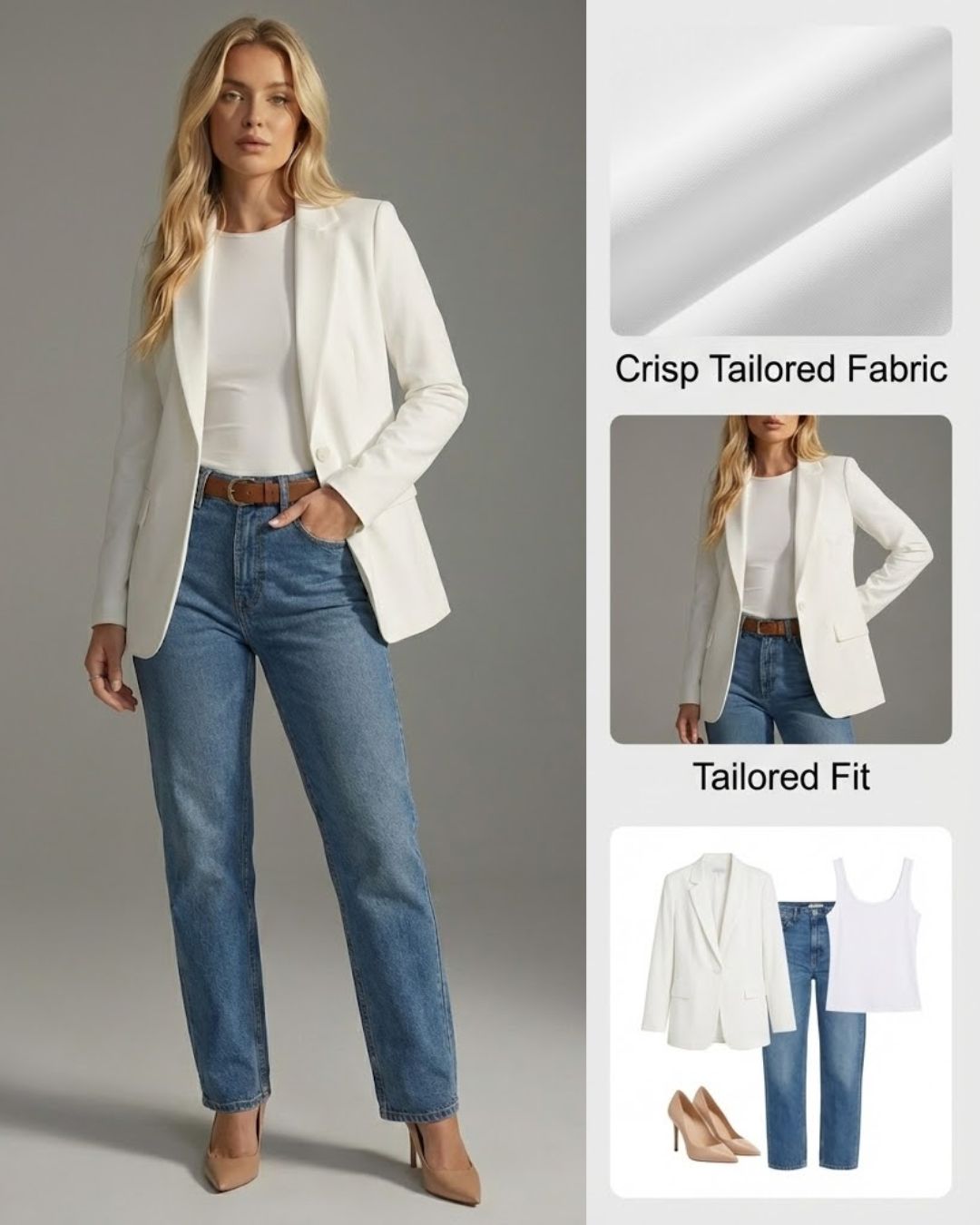 Women's Ruched Sleeve Blazer Tailored Single Button Jacket