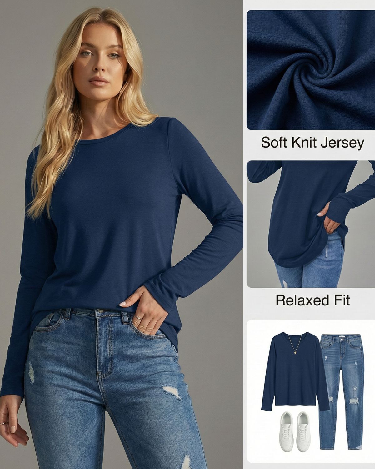 Women's Long Sleeve Tunic Top With Thumbhole Cuffs