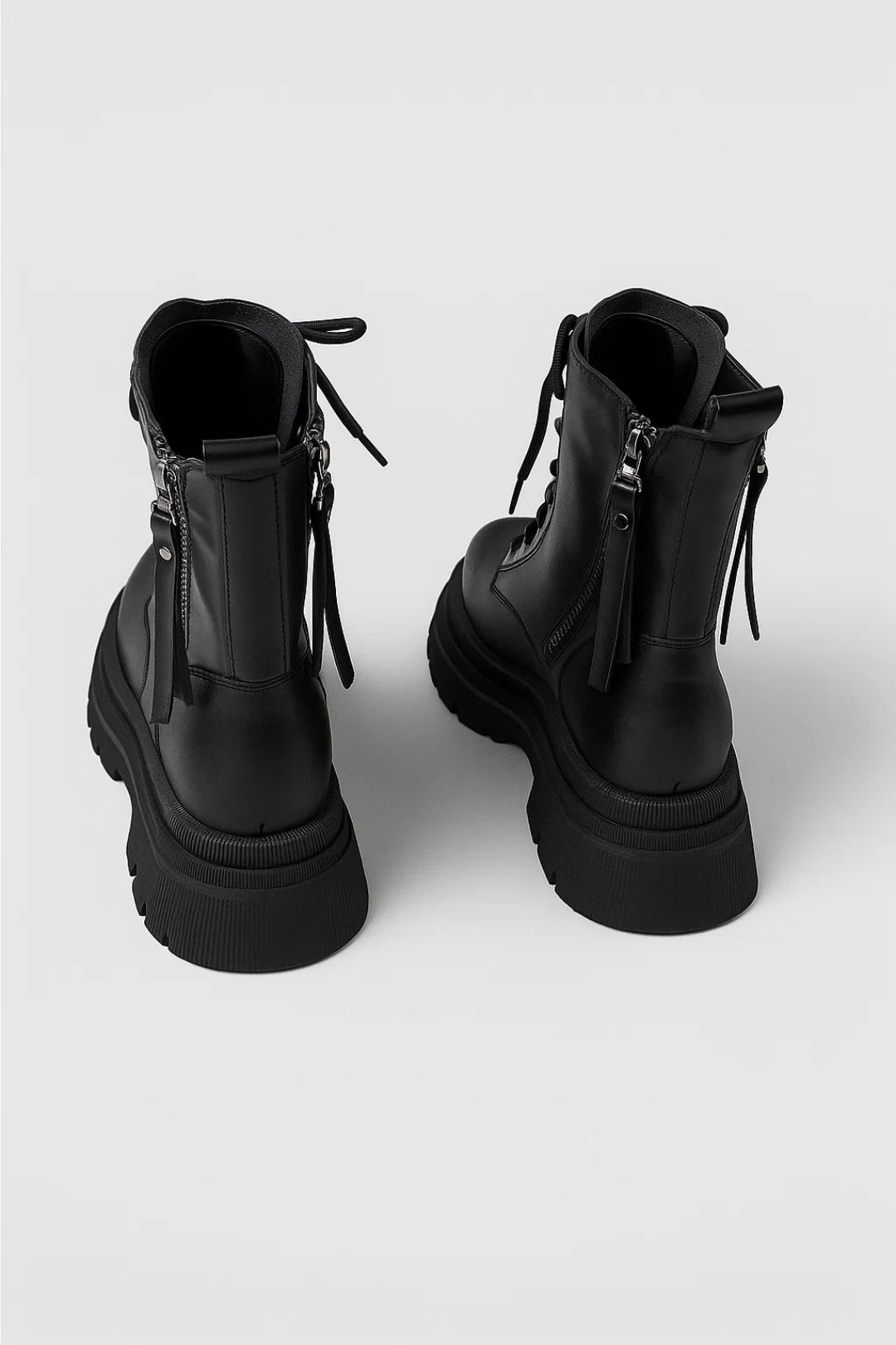 Noor | Black Lace Up Chunky Platform Boots