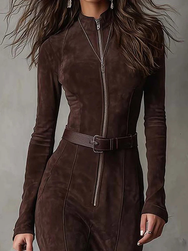 Lucy Zip Front Belted Maxi Dress (Belt Included)