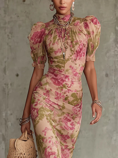 Adelaide | Elegant Vintage Botanical Print Wedding Guest Maxi Dress