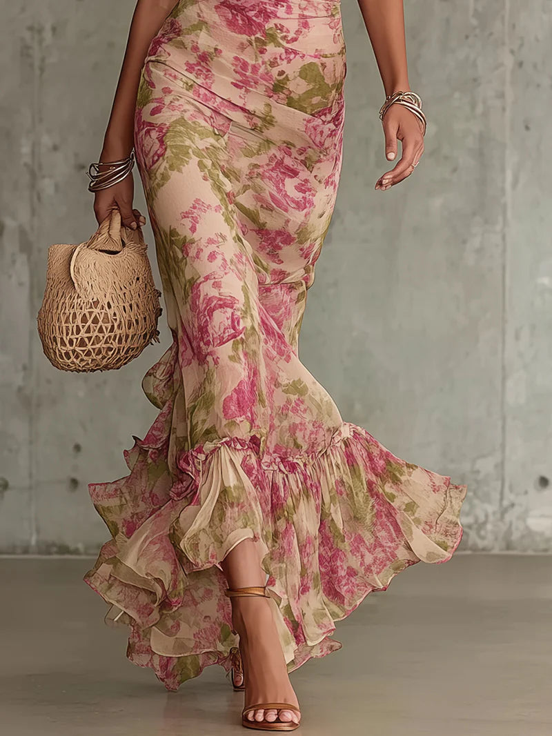 Adelaide | Elegant Vintage Botanical Print Wedding Guest Maxi Dress