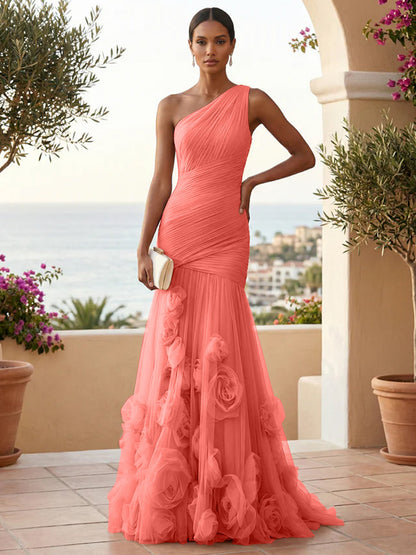 Eden | One Shoulder Floral Tulle Mermaid Bridesmaid Dress