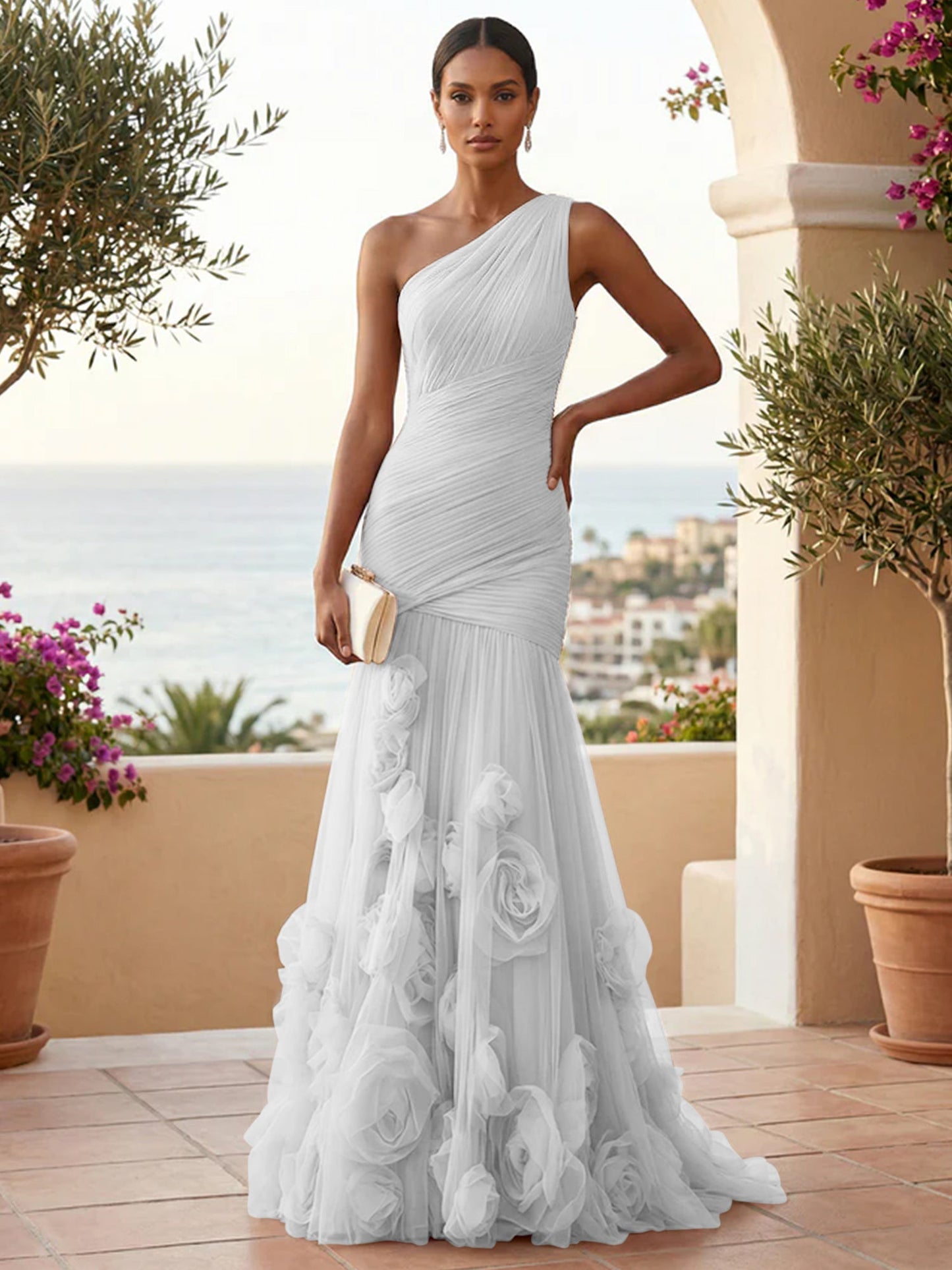 Eden | One Shoulder Floral Tulle Mermaid Bridesmaid Dress