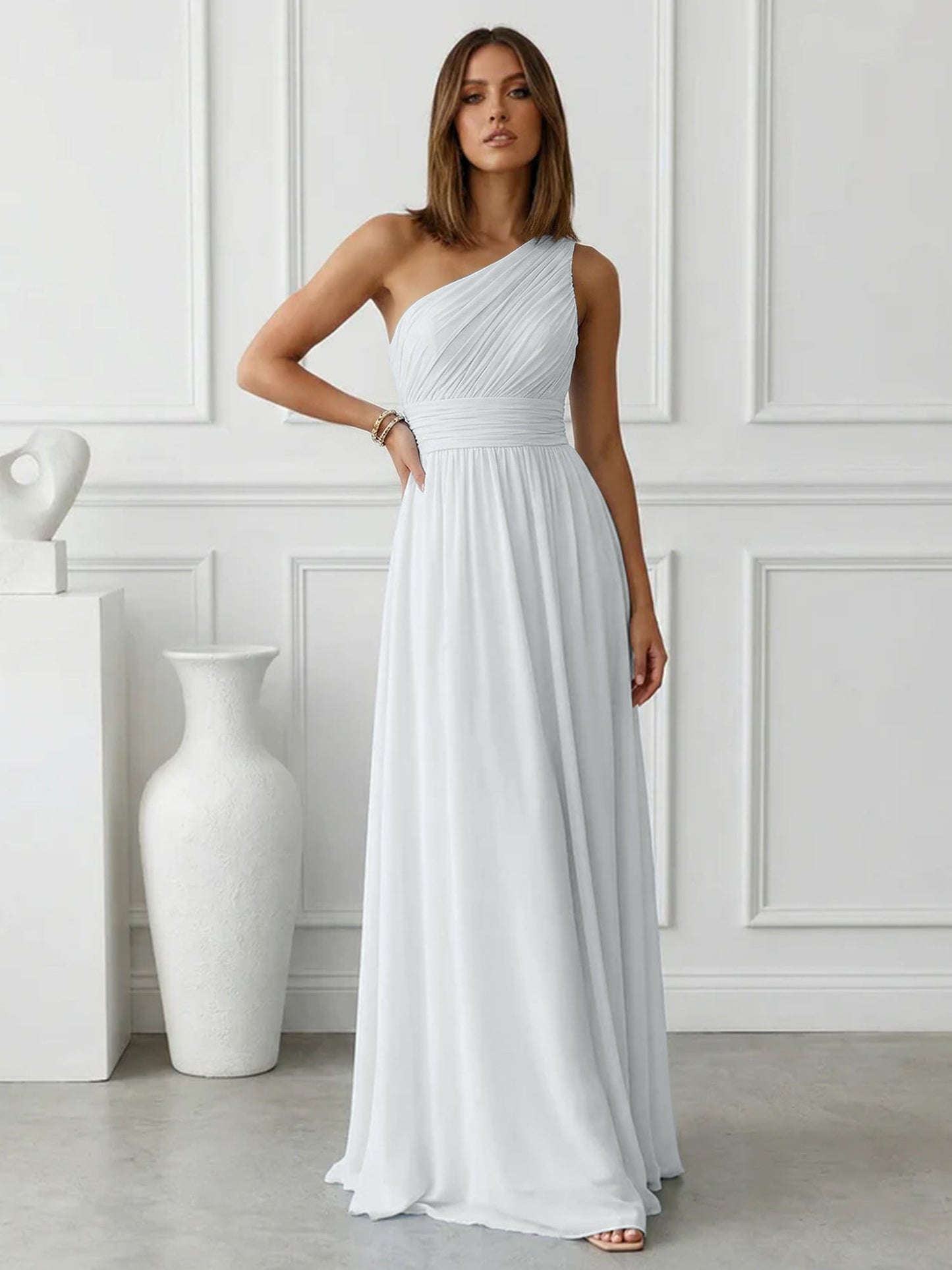 Azure | One Shoulder Ruched Chiffon Maxi Formal Bridesmaid Dress