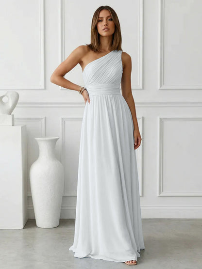 Azure | One Shoulder Ruched Chiffon Maxi Formal Bridesmaid Dress