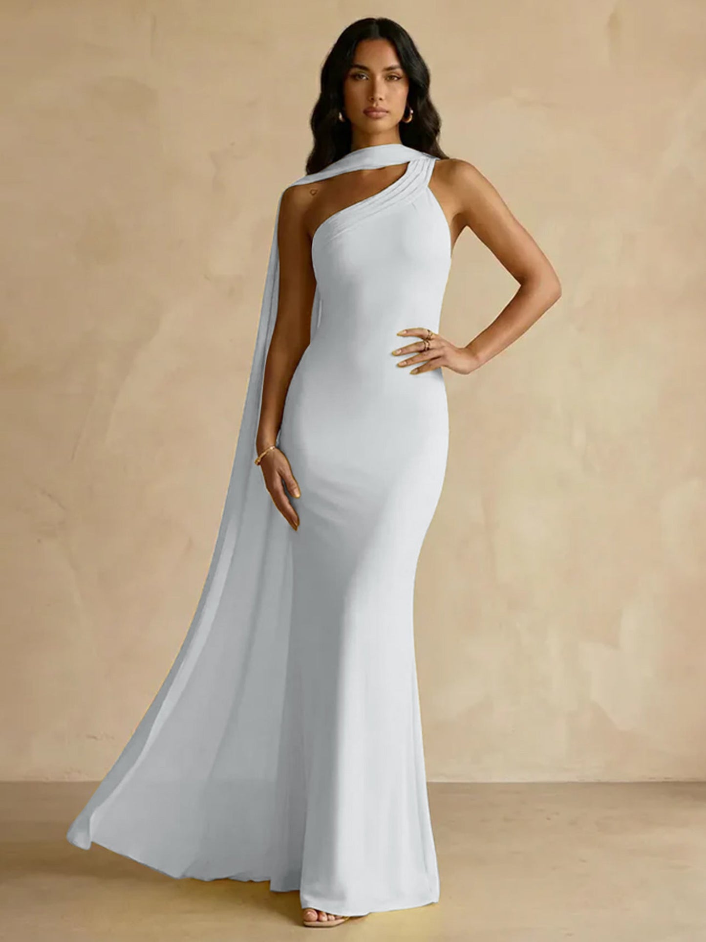 Capey | One Shoulder Crepe Sheath Chiffon Bridesmaid Dress
