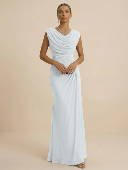 Mist | Draped Cowl Neck Ruched Chiffon Wedding Guest Dress