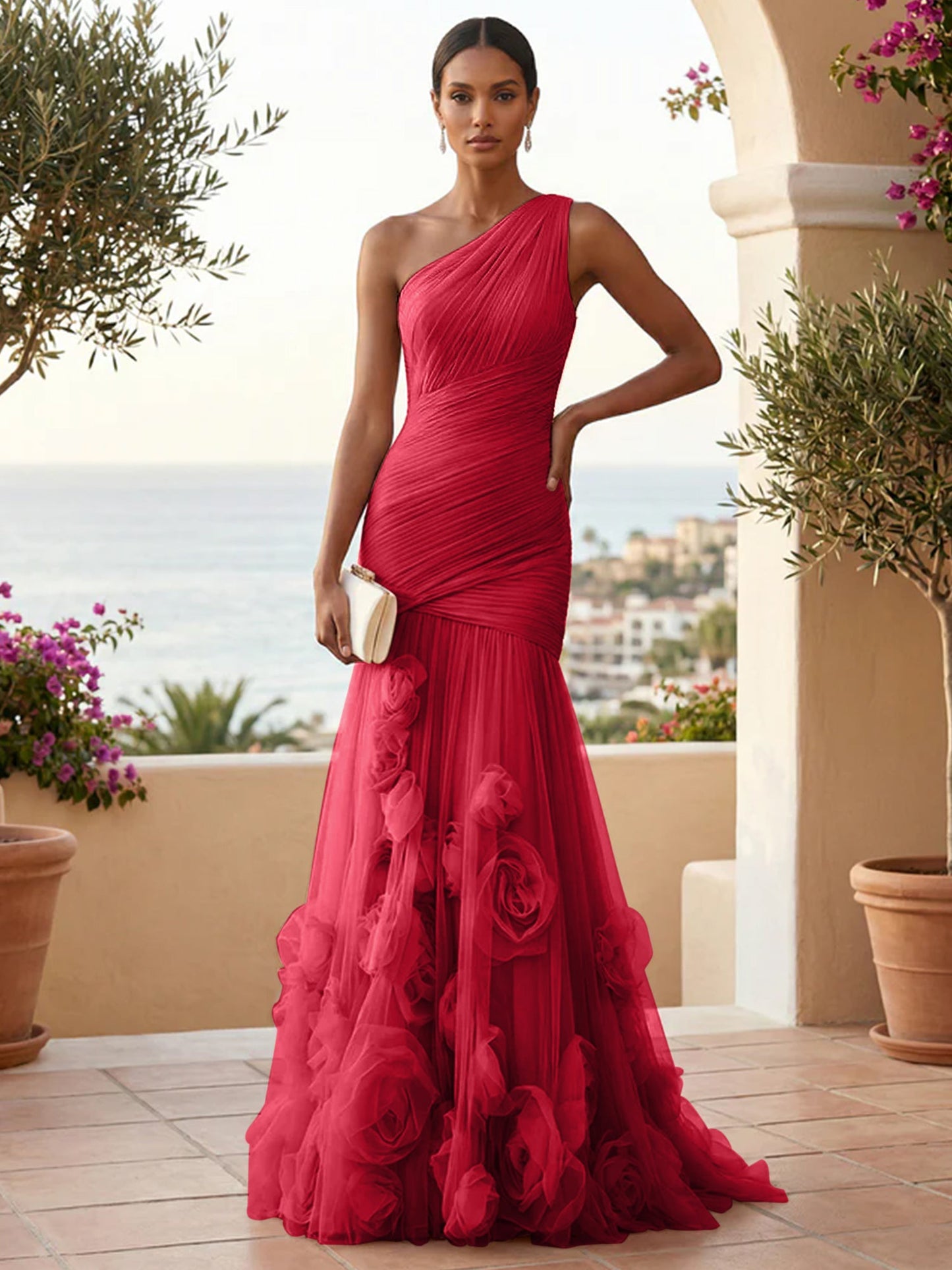 Eden | One Shoulder Floral Tulle Mermaid Bridesmaid Dress