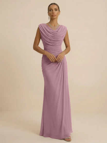 Mist | Draped Cowl Neck Ruched Chiffon Wedding Guest Dress