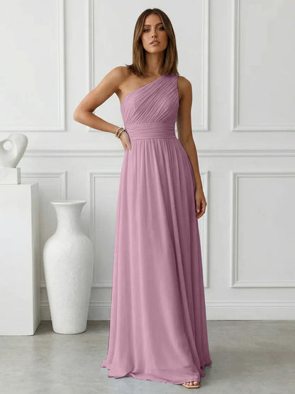Azure | One Shoulder Ruched Chiffon Maxi Formal Bridesmaid Dress