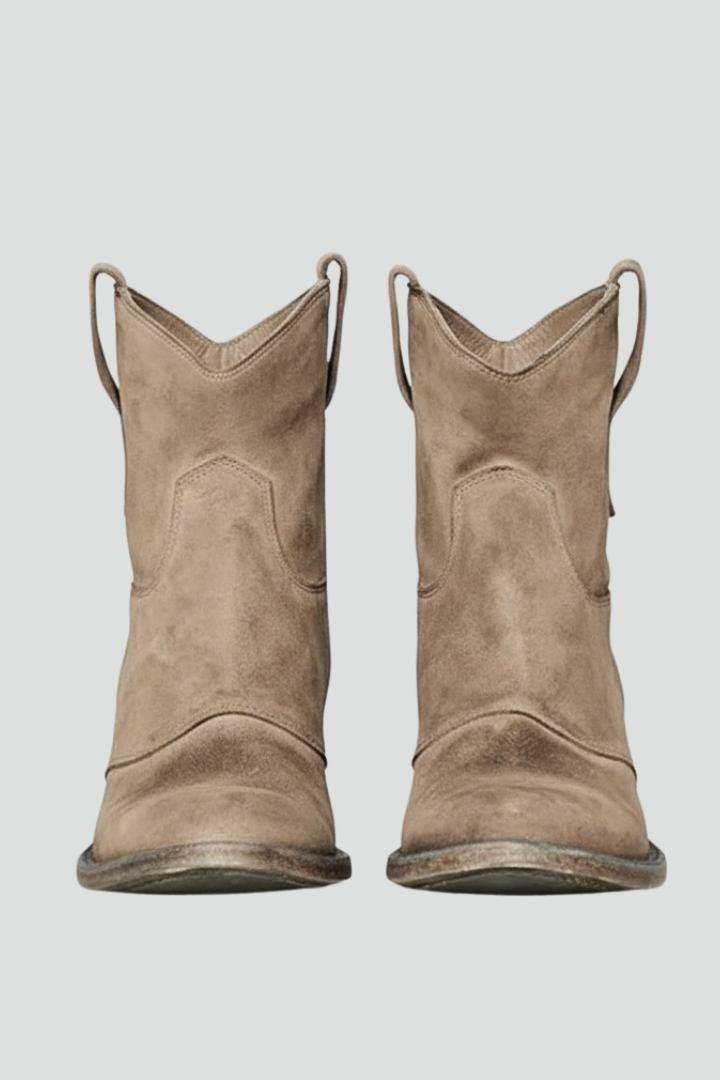 Della | Distressed Suede Western Ankle Boots with Pull Tabs