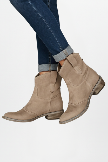 Della | Distressed Suede Western Ankle Boots with Pull Tabs