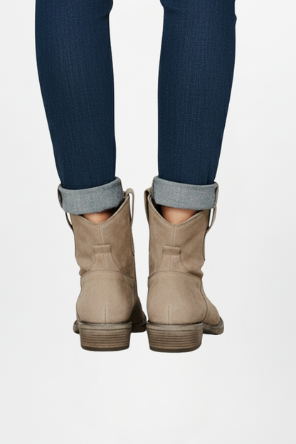 Della | Distressed Suede Western Ankle Boots with Pull Tabs