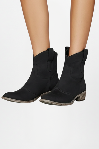 Della | Distressed Suede Western Ankle Boots with Pull Tabs