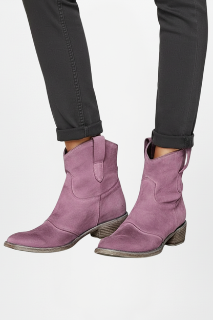 Della | Distressed Suede Western Ankle Boots with Pull Tabs