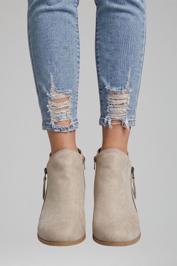 Astrid | Blue Suede Zip Ankle Boots with Block Heel
