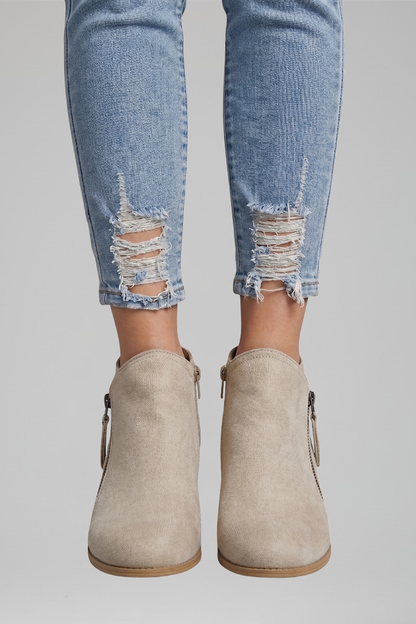 Astrid | Blue Suede Zip Ankle Boots with Block Heel