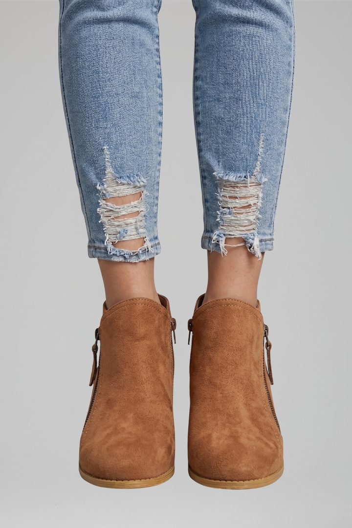 Astrid | Blue Suede Zip Ankle Boots with Block Heel