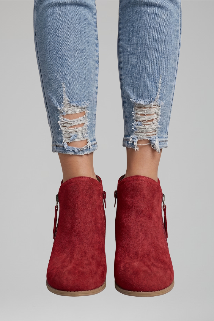 Astrid | Blue Suede Zip Ankle Boots with Block Heel