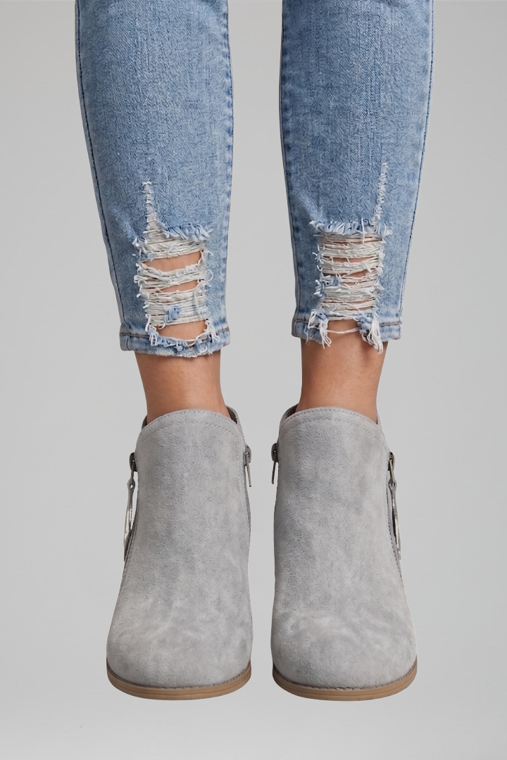 Astrid | Blue Suede Zip Ankle Boots with Block Heel
