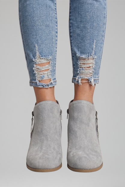 Astrid | Blue Suede Zip Ankle Boots with Block Heel