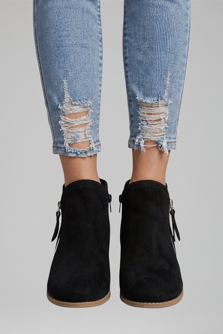 Astrid | Blue Suede Zip Ankle Boots with Block Heel