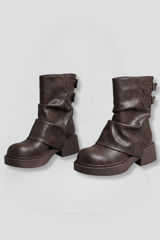Bronwyn | Distressed Brown Buckle Platform Boots
