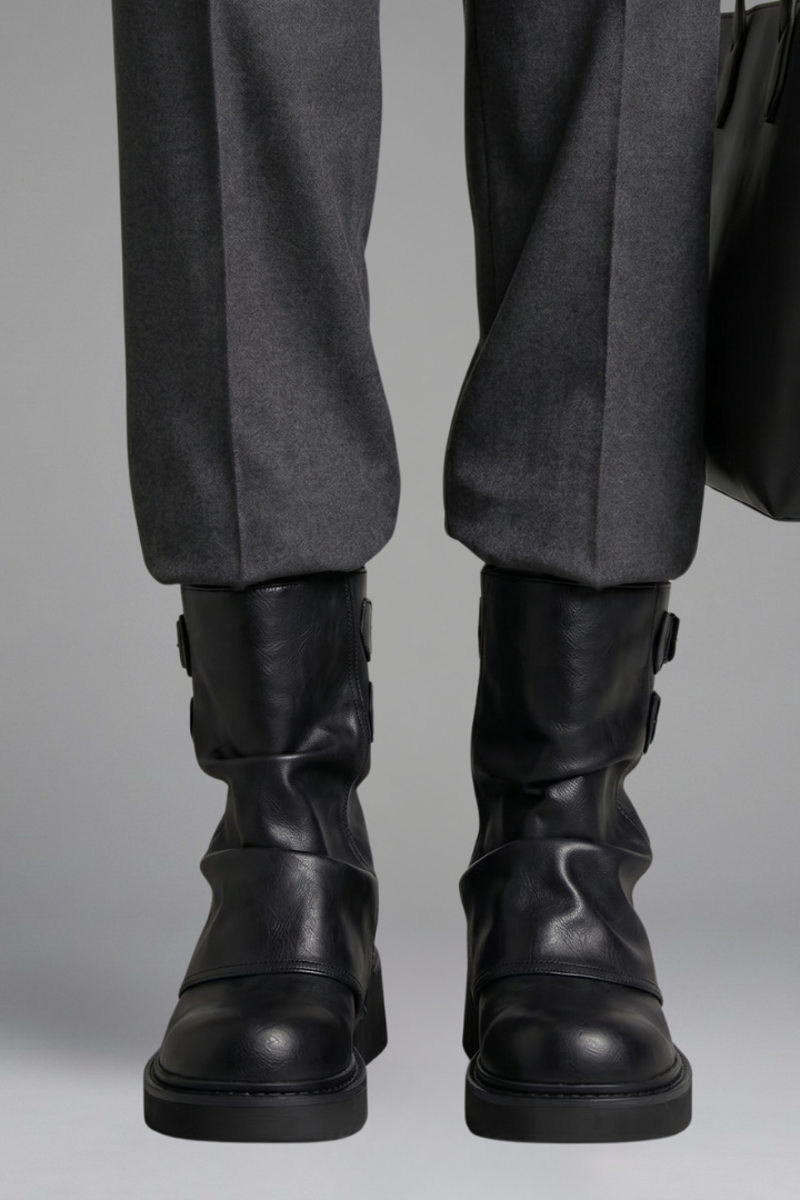 Bronwyn | Distressed Brown Buckle Platform Boots