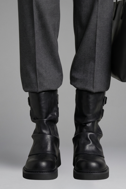 Bronwyn | Distressed Brown Buckle Platform Boots