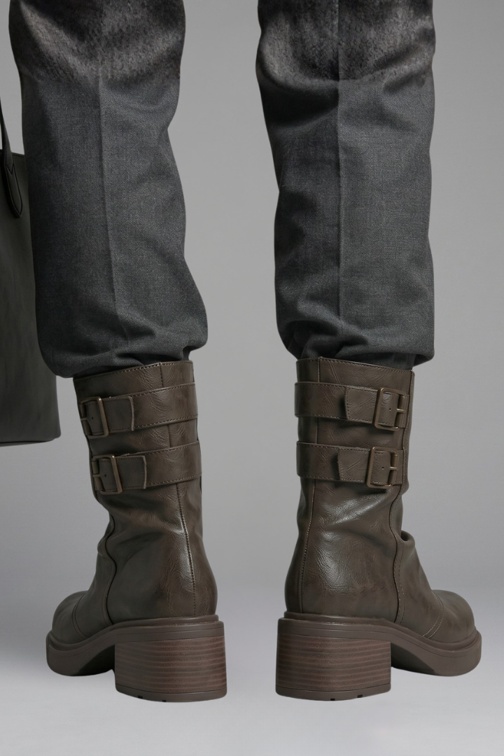 Bronwyn | Distressed Brown Buckle Platform Boots