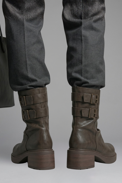 Bronwyn | Distressed Brown Buckle Platform Boots