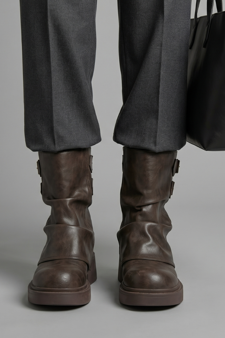Bronwyn | Distressed Brown Buckle Platform Boots