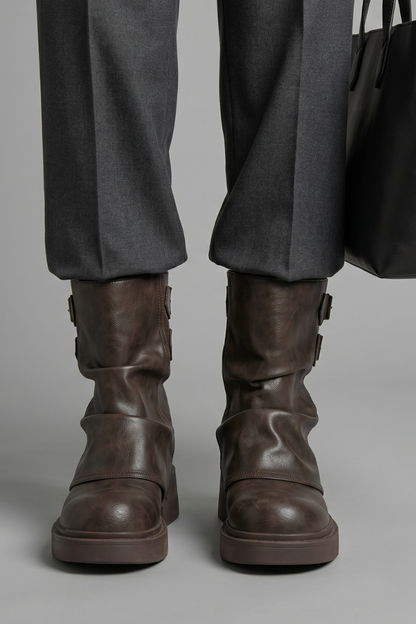 Bronwyn | Distressed Brown Buckle Platform Boots