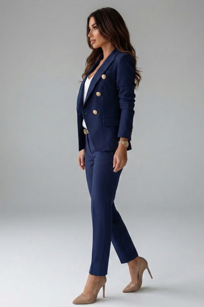 Women's Double-Breasted Blazer and Wide-Leg Pants Suit Set