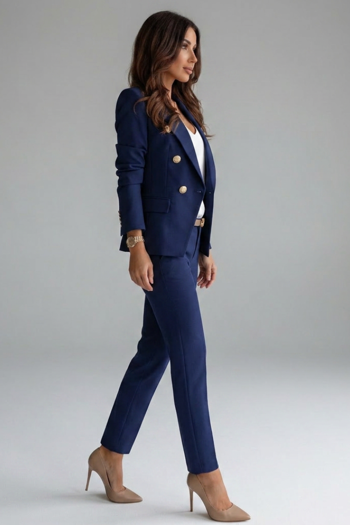 Women's Double-Breasted Blazer and Wide-Leg Pants Suit Set
