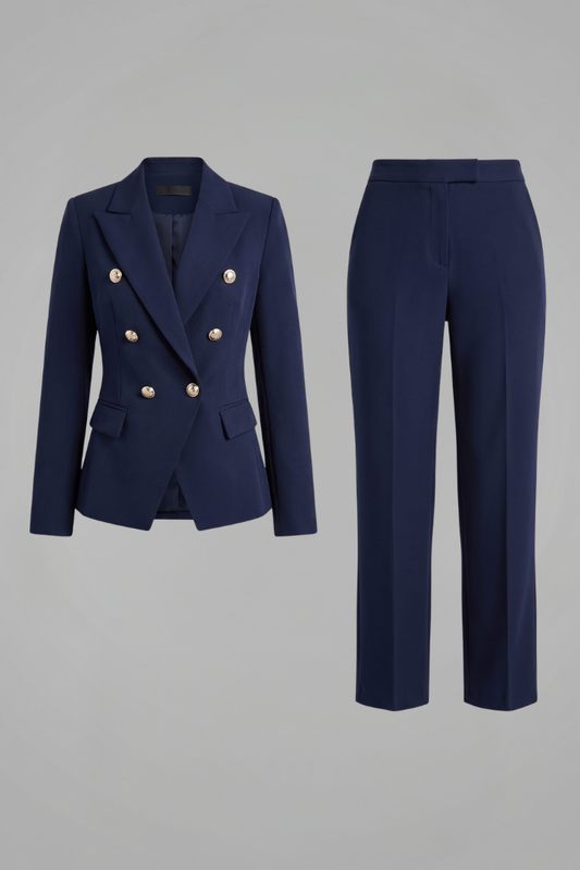 Women's Double-Breasted Blazer and Wide-Leg Pants Suit Set