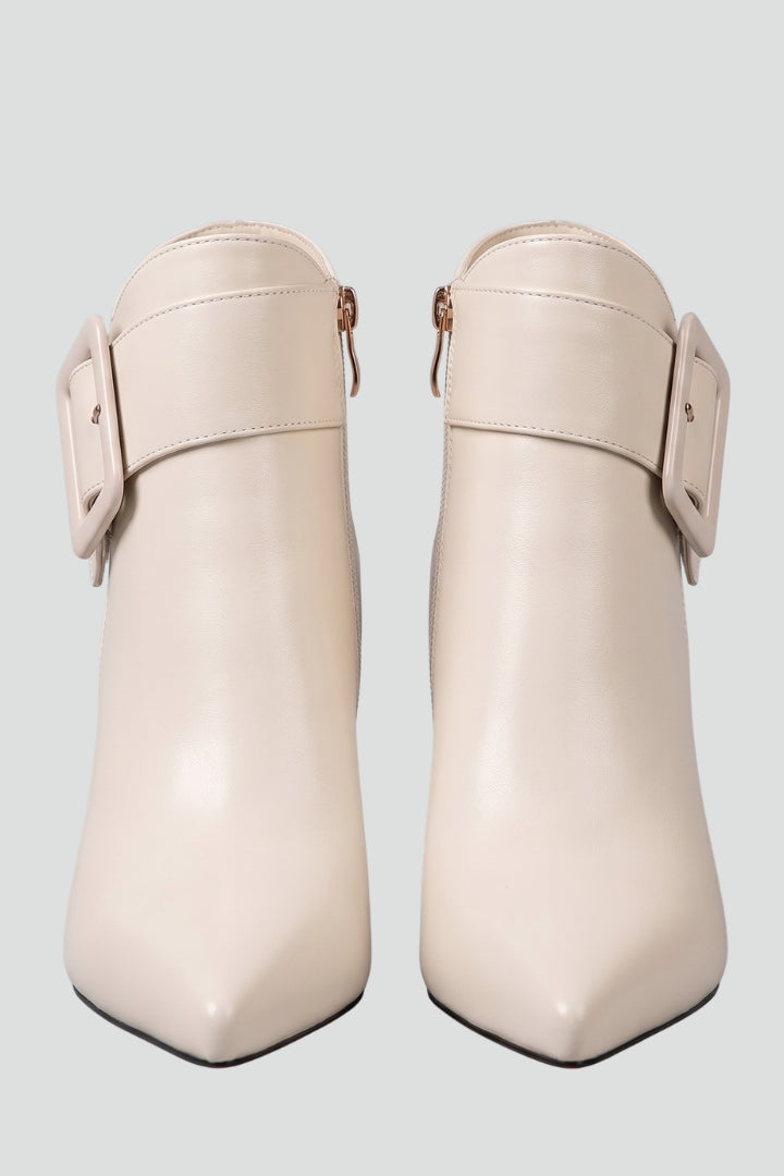 Maelys | Cream Leather Buckle Ankle Boots with Pointed Toe