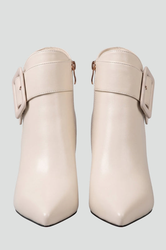 Maelys | Cream Leather Buckle Ankle Boots with Pointed Toe